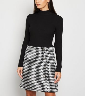 Black Dogtooth 2 in 1 Dress | New Look